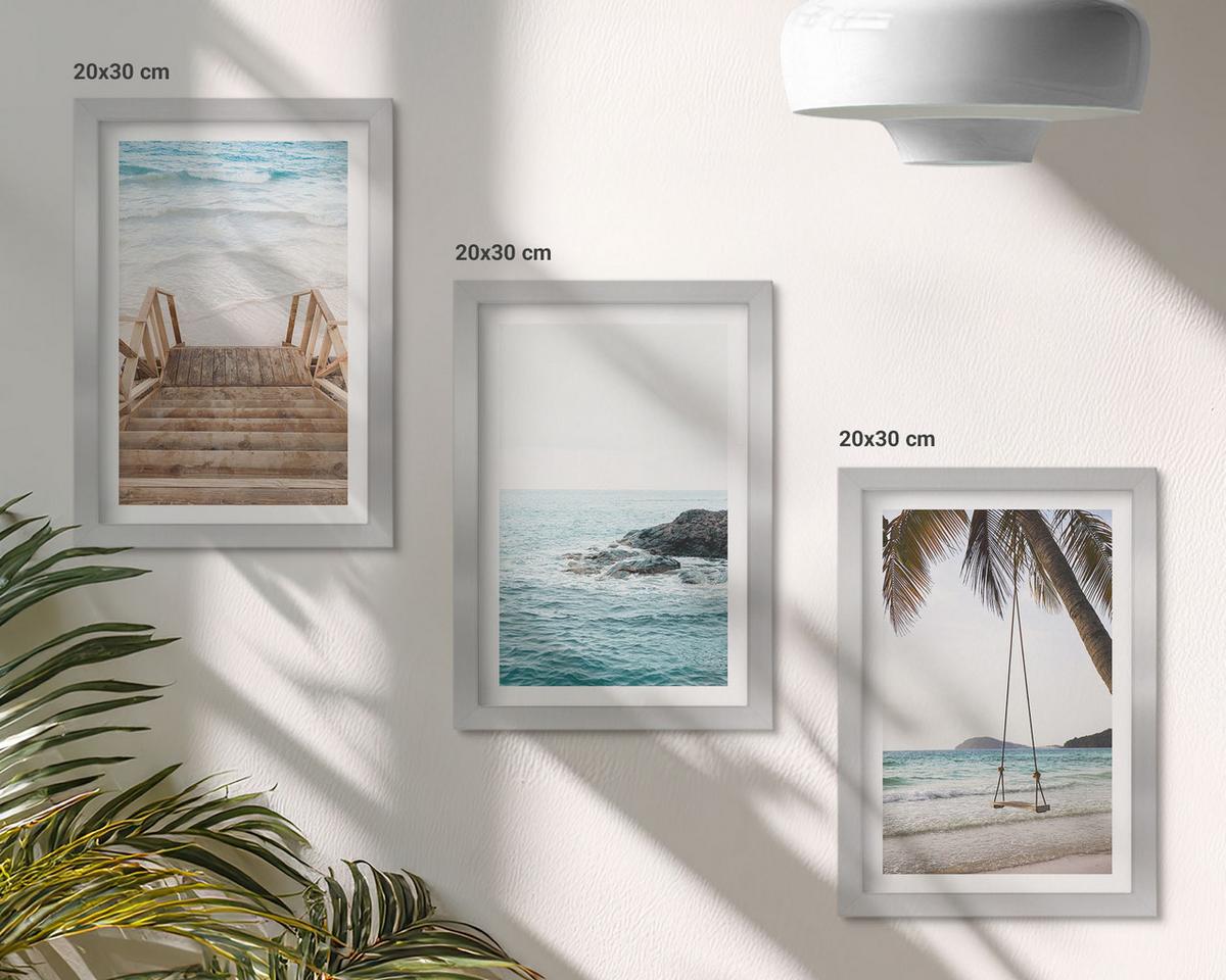 BILDER SET 3er Set - 20x30 cm Silberner Rahmen - Treppe Strand Meer Schaukel - Silberfarben, Kunststoff (20/30cm) - TULUP
