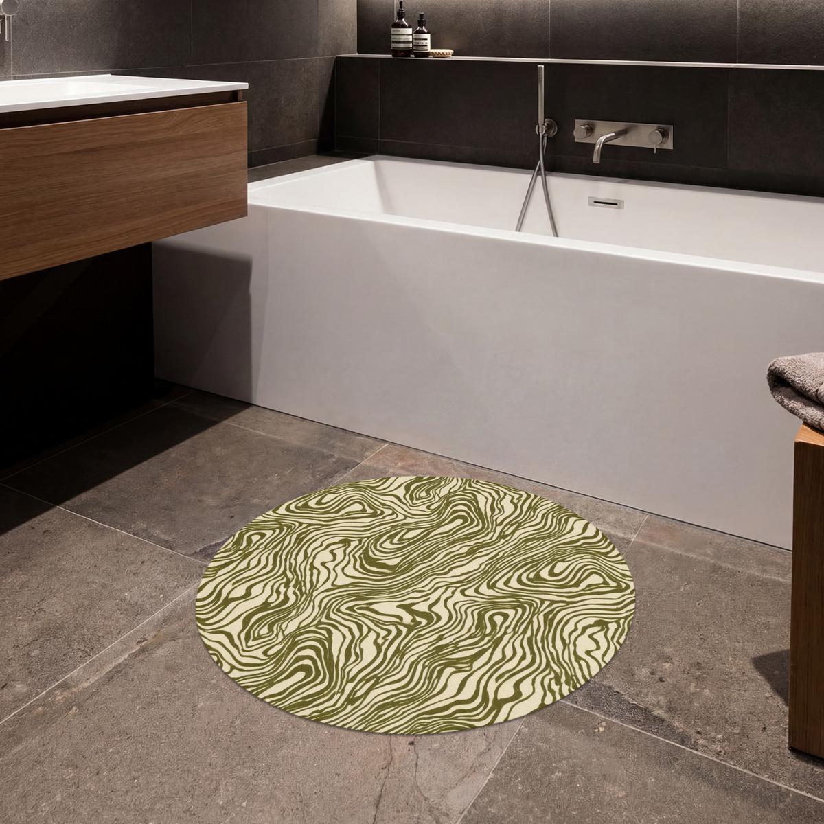 BADEMATTE Abstrakt - Marmor - Grün Badvorleger 70x70 cm - Dunkelgrün, Textil (70/70cm) - OnlyWow