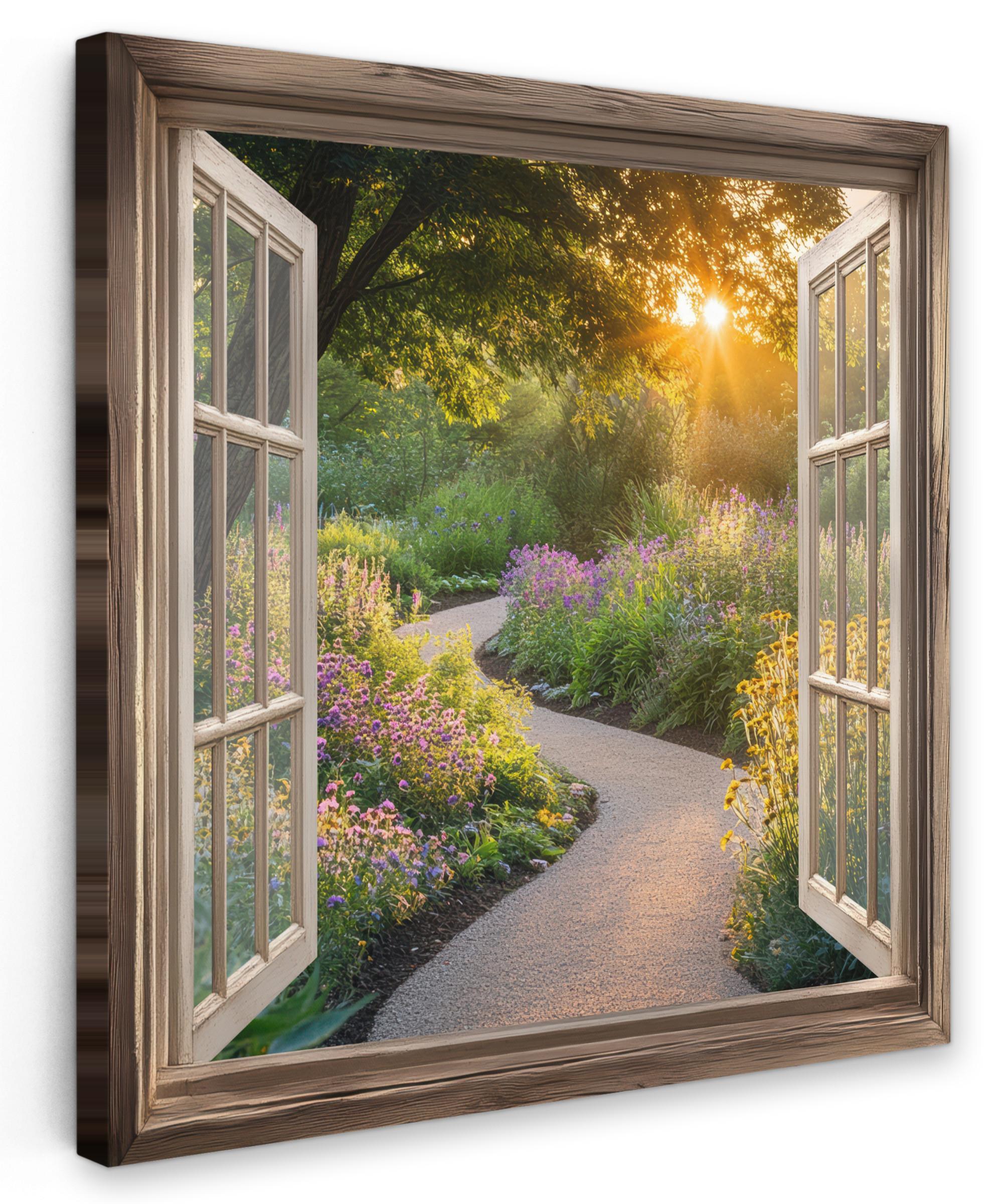 LEINWANDBILD Aussicht - Blumen - Natur - Sonne - Weg Wandbild Wohnzimmer 50x50 cm - Hellgelb, Textil (50/50cm) - MuchoWow