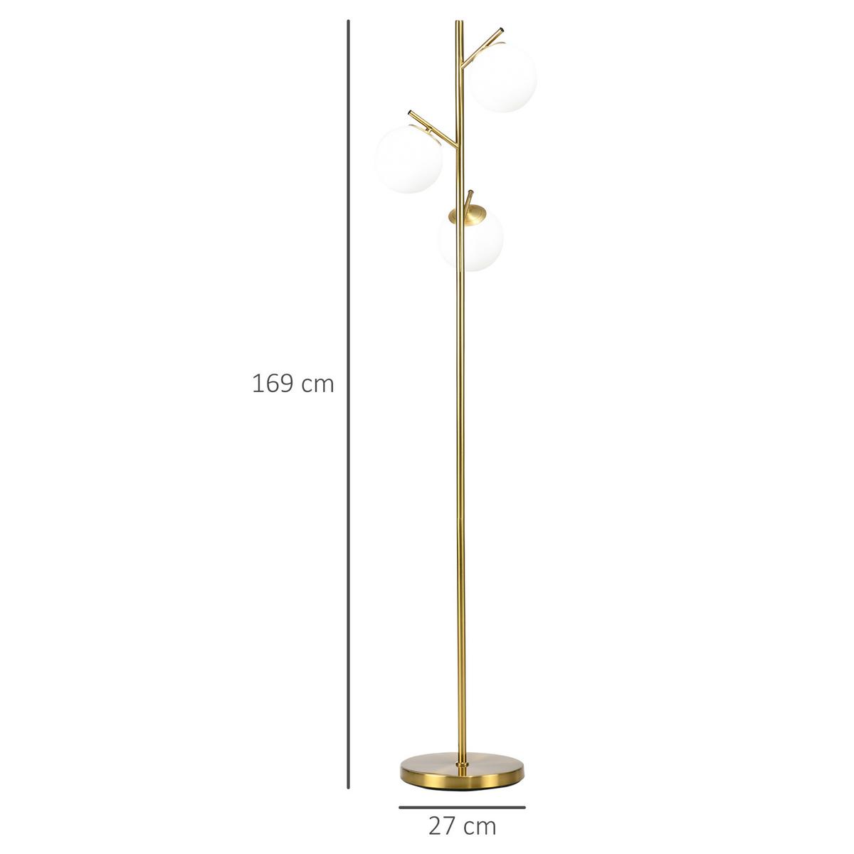 STEHLEUCHTE, Stehlampe, 40 W Standlampe mit E27 Fassung, Metall, ohne Glühbirne - Goldfarben, Metall (27/27/169cm) - HOMCOM