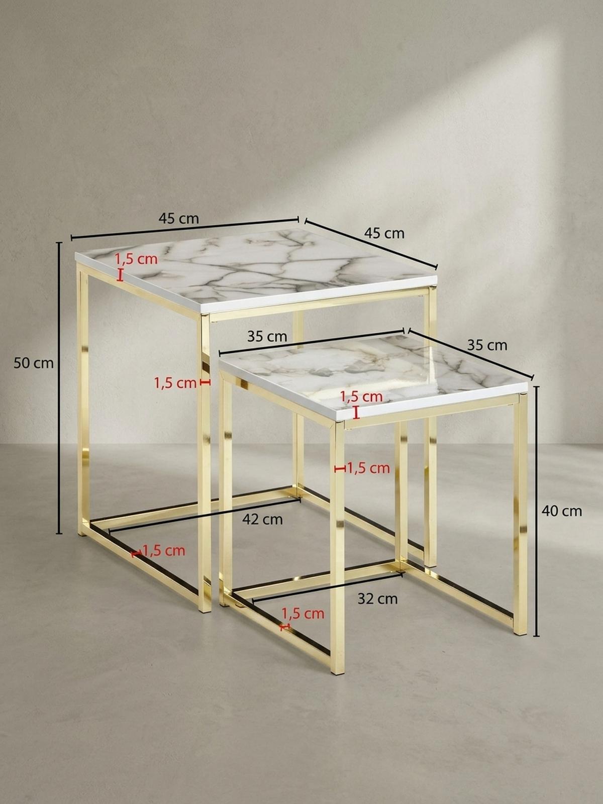 BEISTELLTISCH 2er Set Marmoroptik Metall Robust, Weiß 45x45x50 cm - Goldfarben/Weiß, Holz/Metall (45/45/50cm) - KADIMA DESIGN