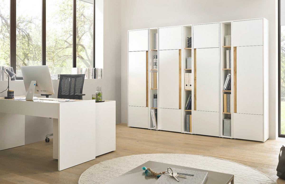 AKTENSCHRANK Set 5-teilig weiß matt, Eiche Wotan 190 x 200 cm, Schrank-Regal-Kombination mit 25 Fächern - Eichefarben/Eiche Wotan, Holz/Holzwerkstoff (190/200/40cm) - Furn.Design