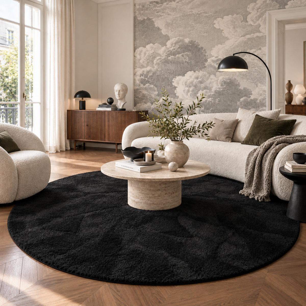 HOCHFLOR SHAGGY TEPPICH PALACE RUND - Schwarz, Textil (100/100cm) - Snapstyle