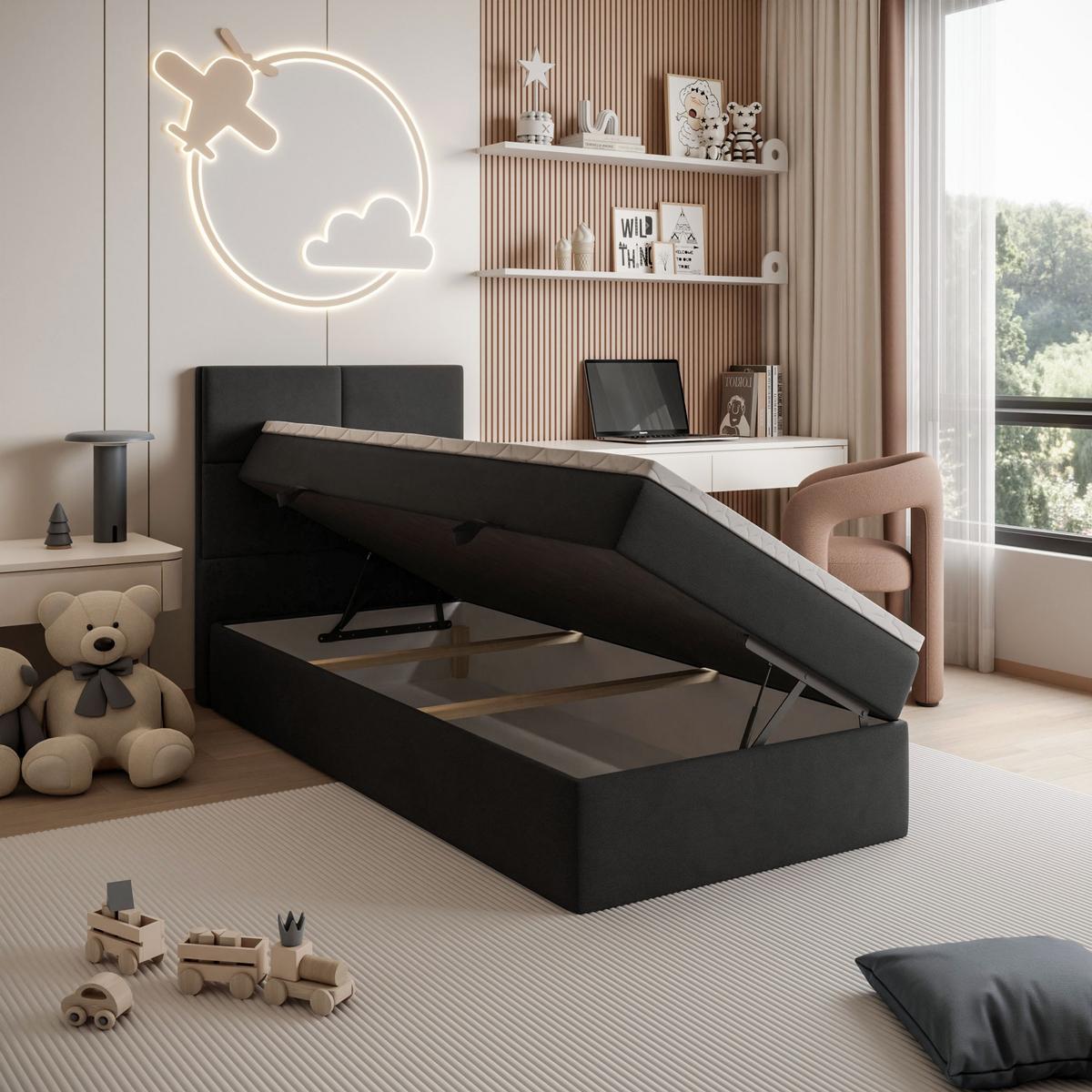 BOXSPRINGBETT Bett CROSS MINI mit Topper 100x200 cm Jasmine 100 - Schwarz, Textil - Lookway