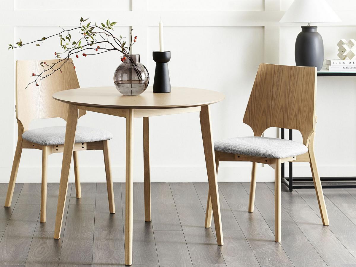 ESSZIMMERSTUHL 2er-Set Holzwerkstoff Heller Holzfarbton/Hellgrau Abee - Hellbraun, Holz/Textil (47/88/46cm) - Beliani