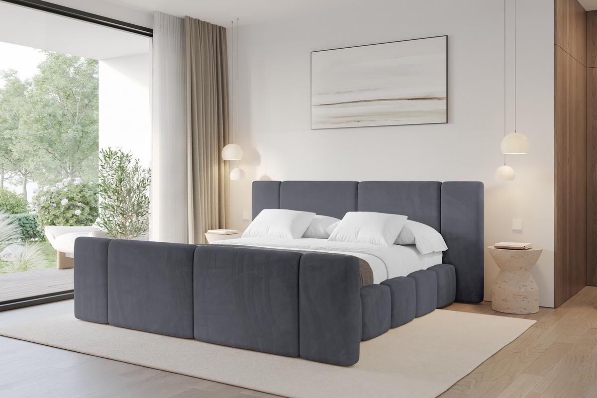 POLSTERBETT mit Bettkasten, Fußteil und Lattenrost, Bett mit Matratze H3/H4 - NILO-Z 180x200 Dunkelgrau - Dunkelgrau, Holzwerkstoff/Textil (180/200cm) - ALTDECOR