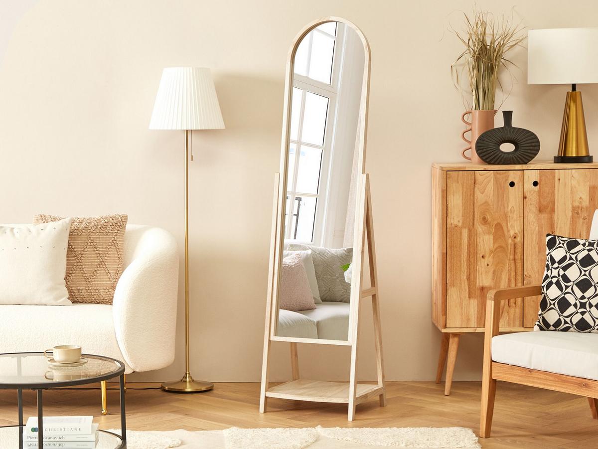 STEHSPIEGEL mit Ablage Holz hellbraun oval 39/170 cm Chambery - Hellbraun, Holz (39/170/57cm) - Beliani