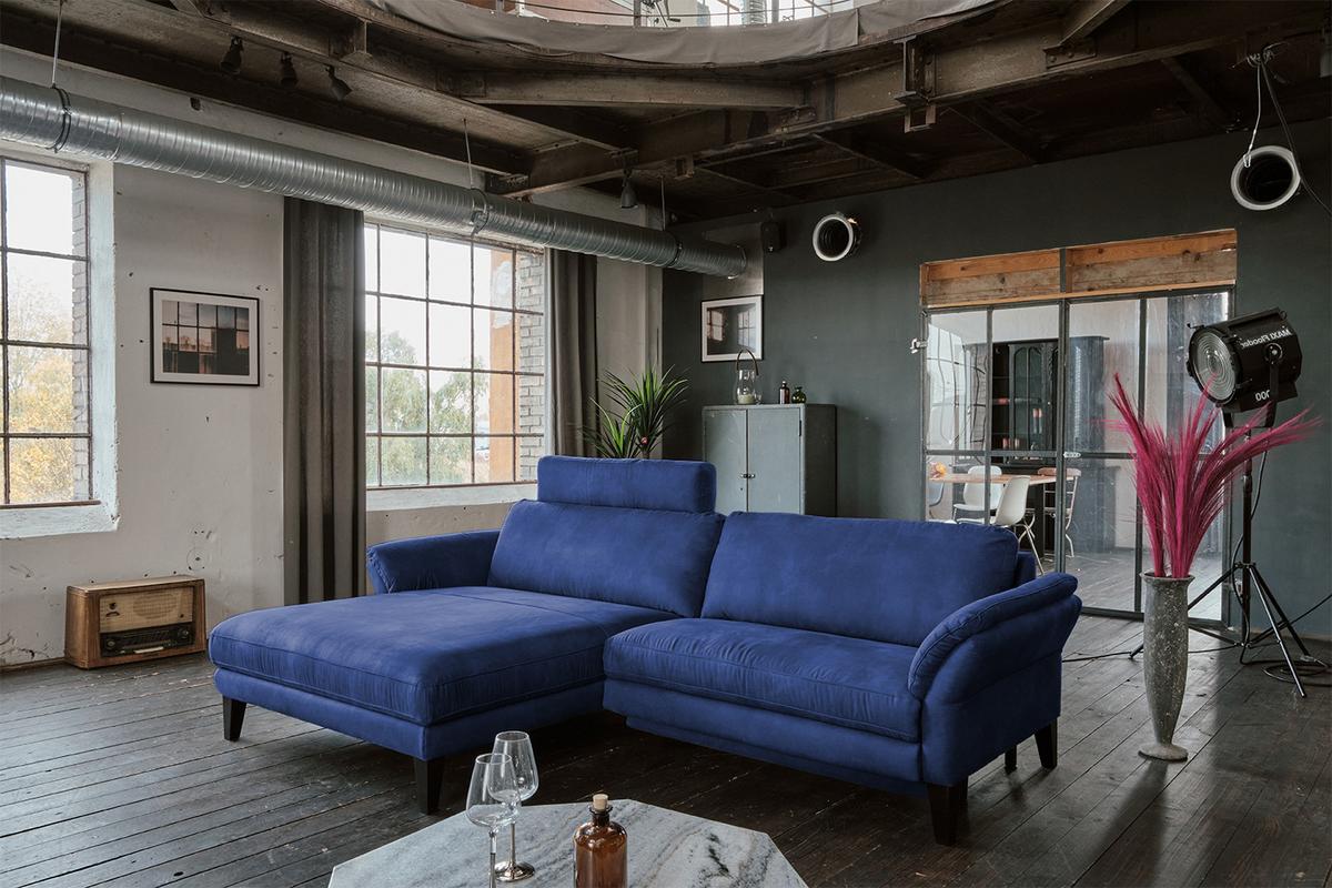 ECKSOFA MALTA Blau Webstoff - Blau/Schwarz, Buchenholz/Textil (302/175cm) - KAWOLA