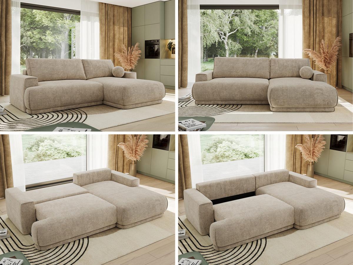 ECKSCHLAFSOFA RINA L Beige Schenille grob gewebt - rechts - Beige/Schwarz, Kunststoff/Textil (170/267cm) - MKS