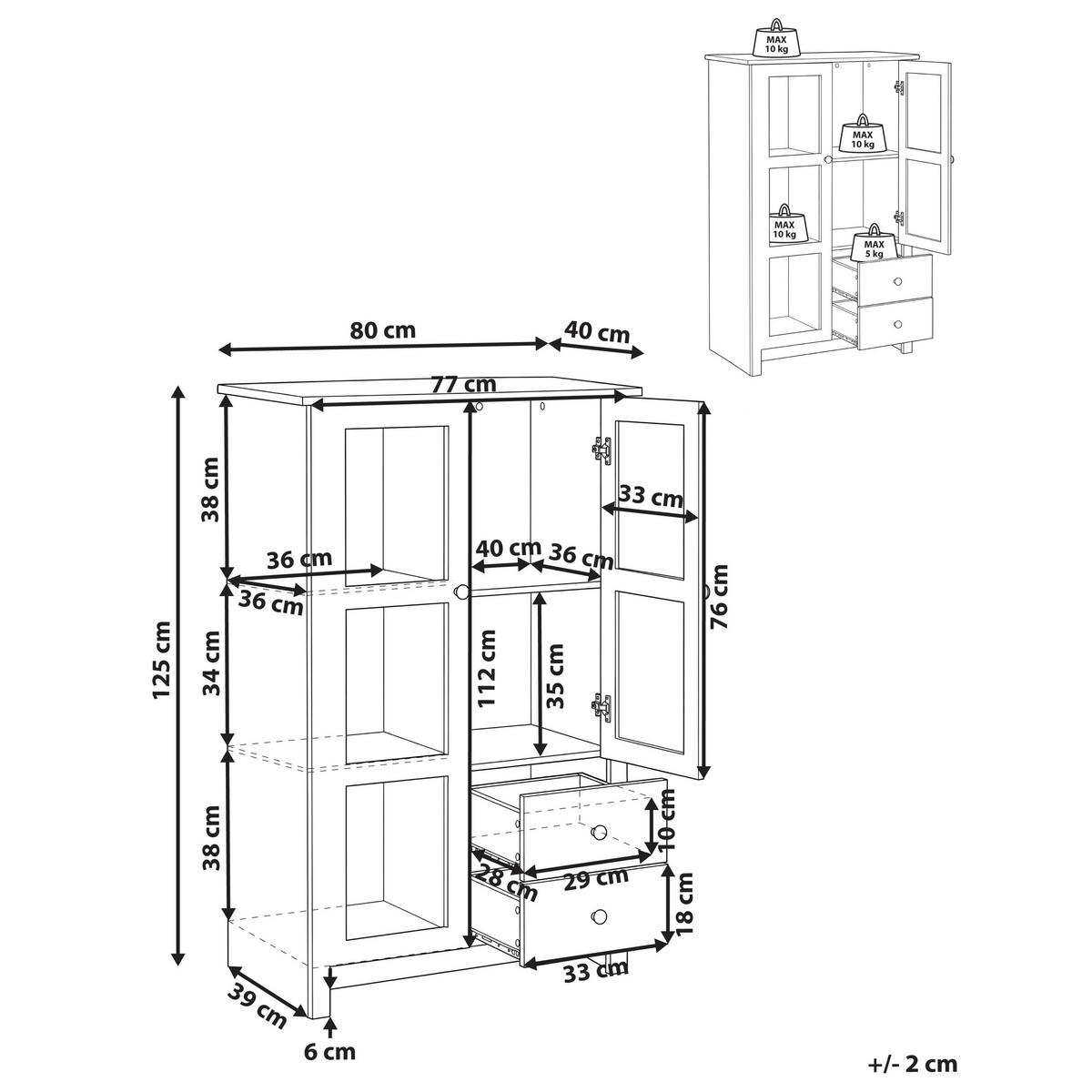 VITRINE 80 cm Weiß Pimba - Dunkelbraun, Holzwerkstoff (80/125/40cm) - Beliani