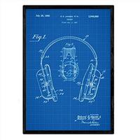 POSTER Kopfhörer Patent A3 Rahmenlos - Blau, Papier (29.7/5/42cm) - Nacnic