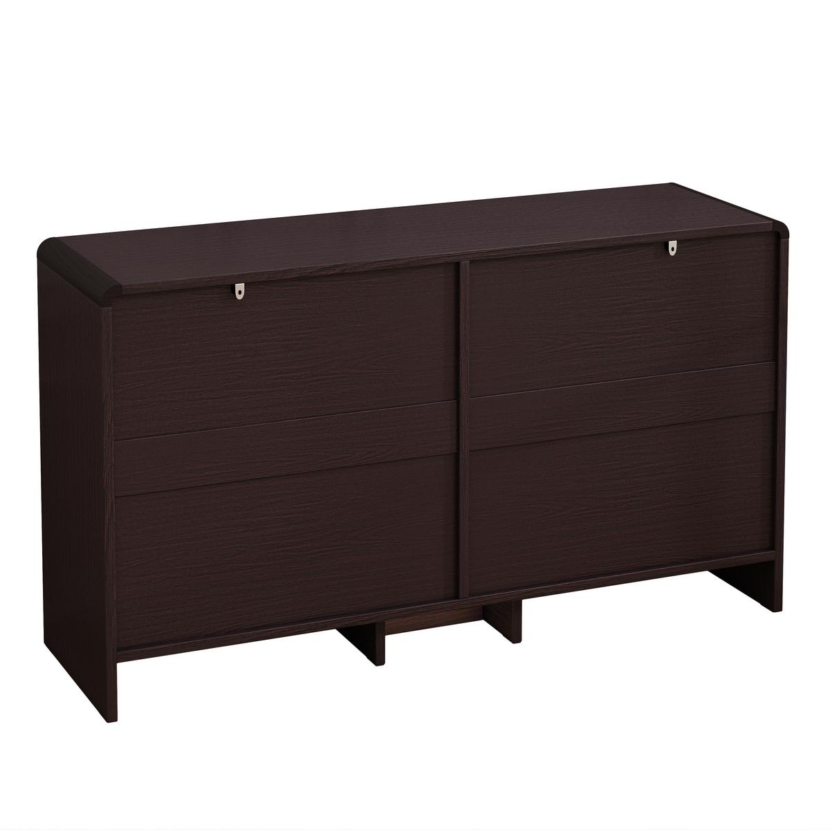 SIDEBOARD holzwerkstoff in rotbraun mit rattan-geflecht, abgerundete ecken & 6 schubladen - Walnussfarben, Holzwerkstoff (130/74/40cm) - Urban Meuble