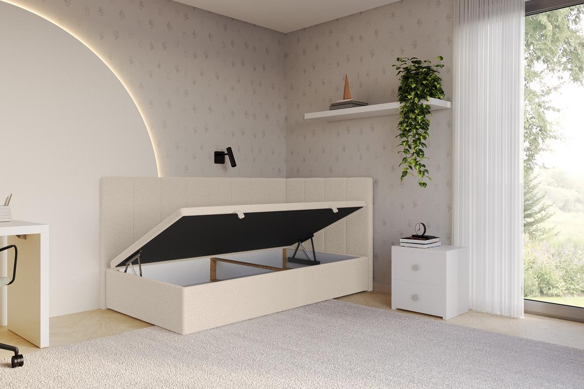 EINZELBETT Jugendbett mit Bettkasten Links, ohne Matratze - LOVY 100x200 Dunkelbeige - Mokka, Holzwerkstoff/Textil (100/200cm) - ALTDECOR