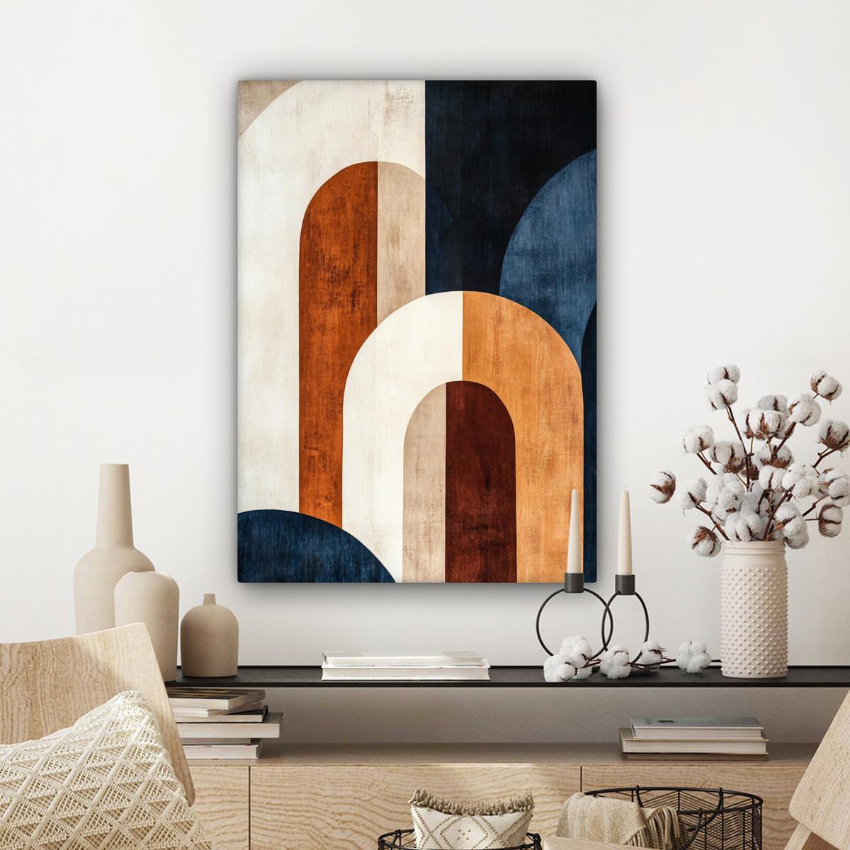 LEINWANDBILD Abstrakt - Formen - Dunkelblau Wandbild Wohnzimmer 60x80 cm - Cognac, Textil (60/80cm) - MuchoWow