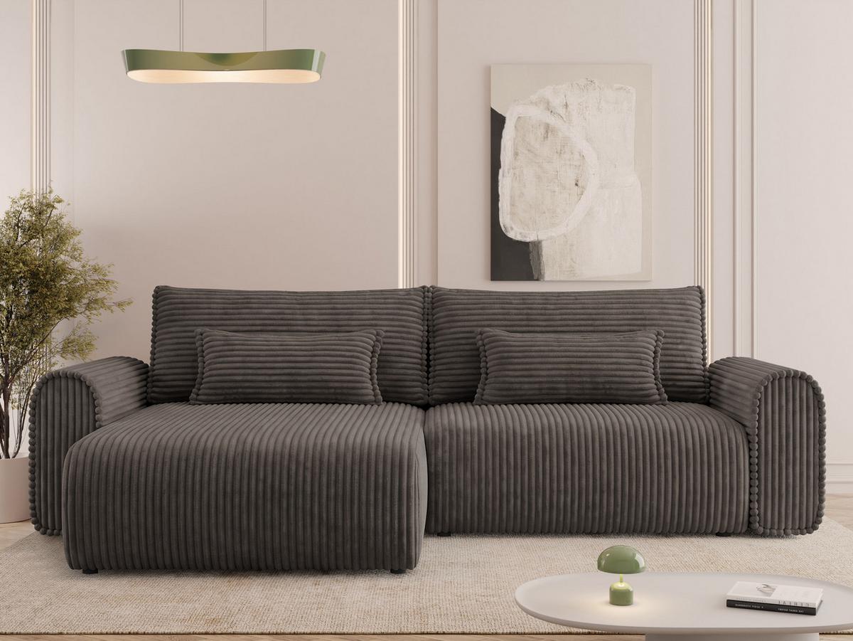 ECKSOFA Surles Cord - Schwarz/Braun, Holz/Kunststoff (245/145cm) - MIRJAN24