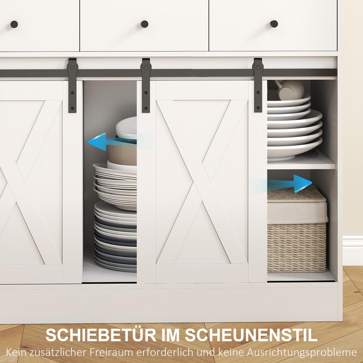 KÜCHENSCHRANK, Hochschrank mit Arbeitsplatte, Buffetschrank mit Schiebtüren - Weiß, Holzwerkstoff (40/180/93.5cm) - HOMCOM