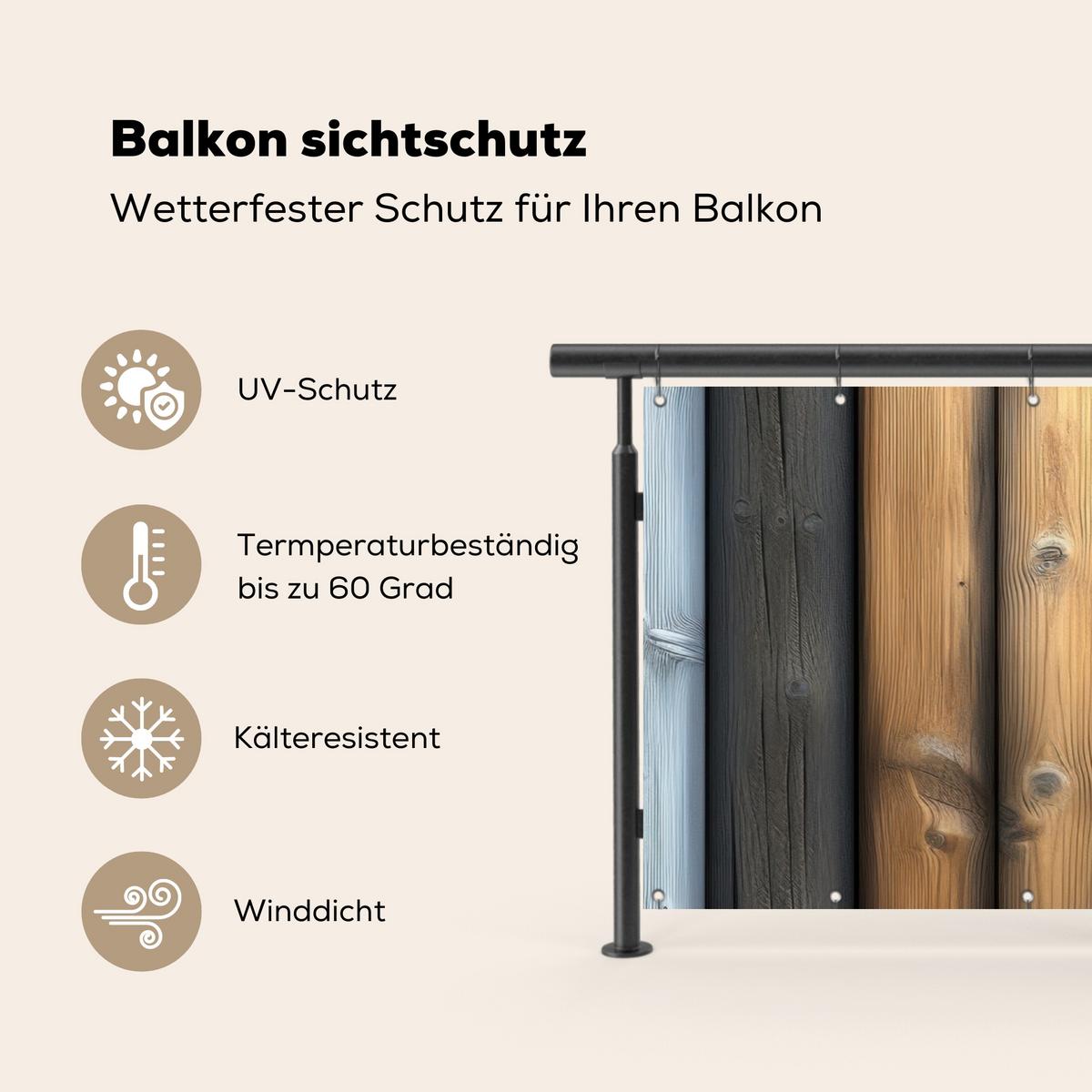BALKON-SICHTSCHUTZ Holz - Dielen - Gemischt Witterungsbeständig 200x90 cm - Teakfarben, Kunststoff (200/90cm) - MuchoWow