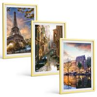 BILDER SET 3er Set - 40x60 cm Goldrahmen - Eiffelturm Venedig Amsterdamer Kanäle - Goldfarben, Kunststoff (40/60cm) - TULUP