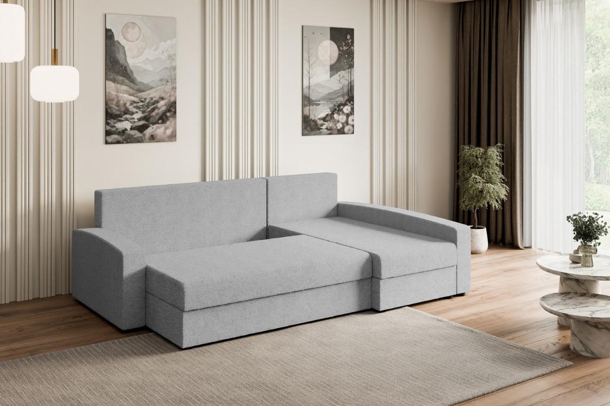 ECKSOFA mit Schlaffunktion und Bettkasten ALESIA-L 231x140x90 cm Grau Bouclé - Silberfarben/Hellgrau, Holzwerkstoff/Kunststoff (231/140cm) - ALTDECOR
