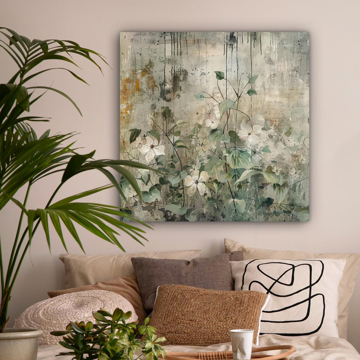LEINWANDBILD Blumen - Blätter - Abstrakt - Modern Deko Groß 90x90 cm - Grau, Textil (90/90cm) - MuchoWow