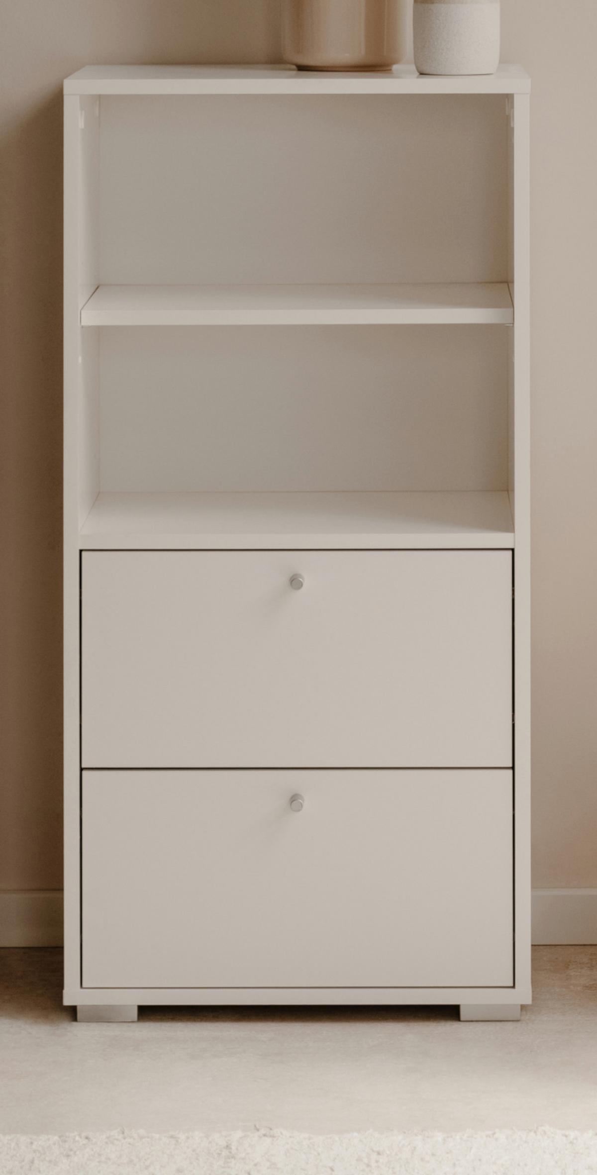 REGAL weiß 46 x 97 cm, Standregal mit 2 Schubladen - Silberfarben/Weiß, Holzwerkstoff/Kunststoff (46/96.5/33.5cm) - Furn.Design