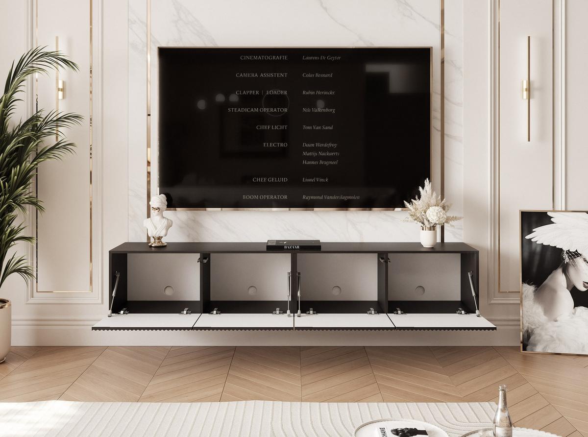 TV-LOWBOARD ANGEL Schwarz hängend mit LED-Beleuchtung 200 cm - Schwarz, Holzwerkstoff (200/36/40cm) - Idohome
