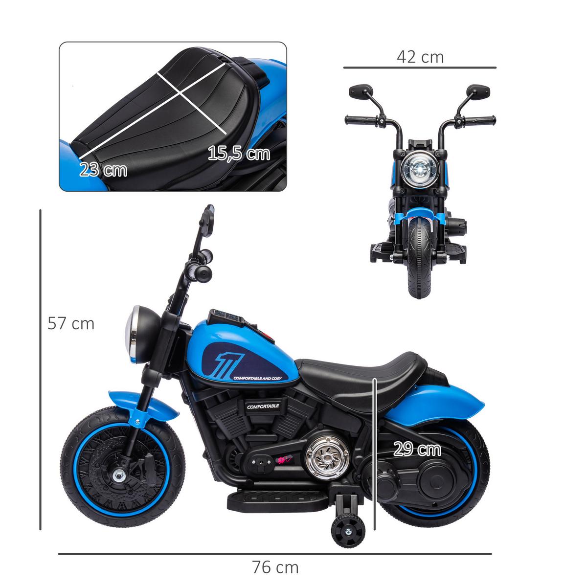 KINDERMOTORRAD Kinder Elektro-Motorrad Elektrofahrzeug für 1,5-3 Jahre Kinder - Blau, Metall (76/42/57cm) - HOMCOM