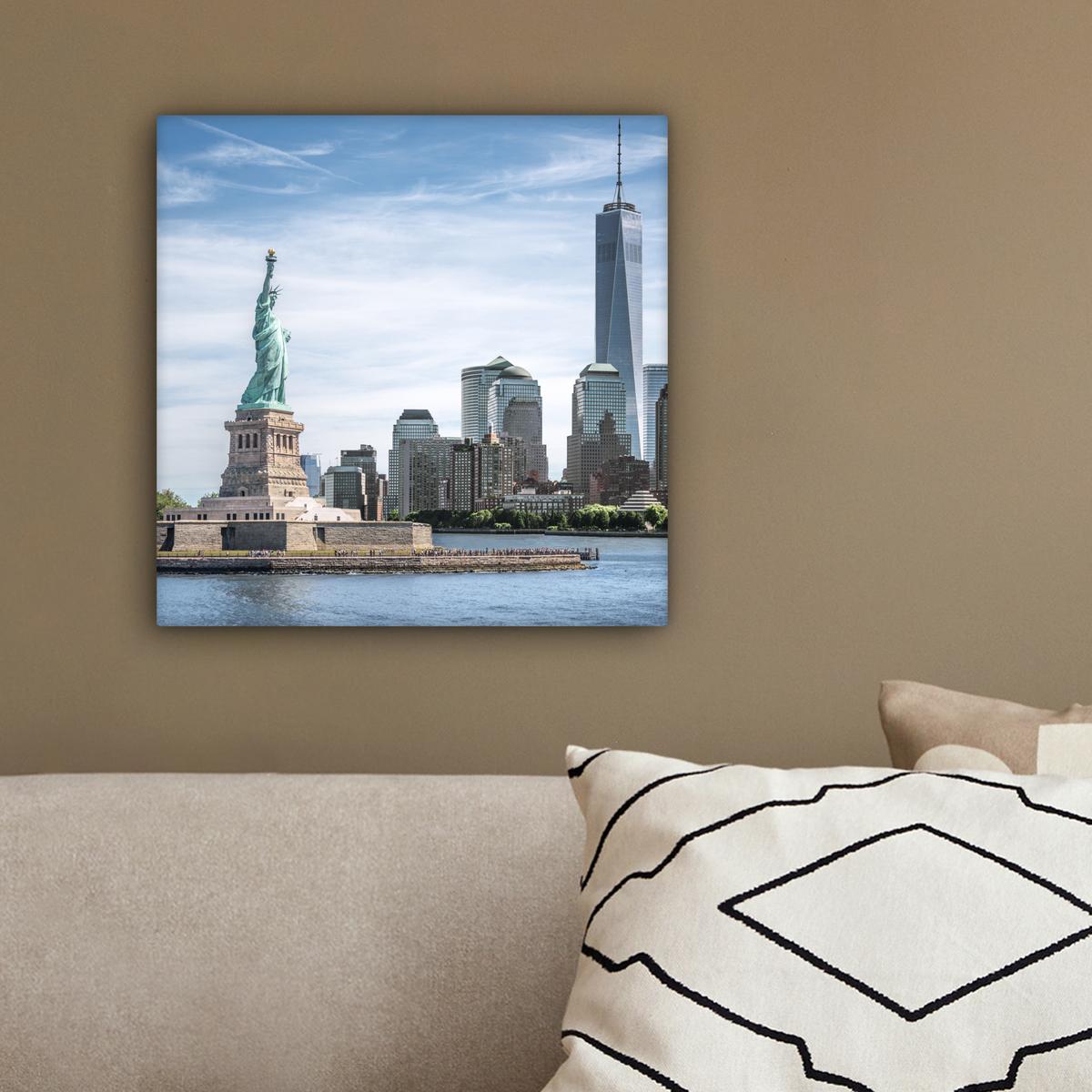 LEINWANDBILD New York - Freiheitsstatue - Wasser Deko Wohnzimmer 20x20 cm - Hellblau, Textil (20/20cm) - MuchoWow