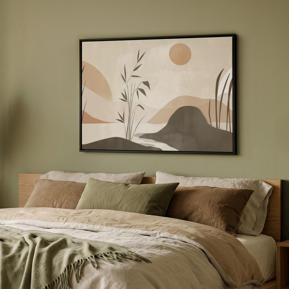LEINWAND Bilder mit Rahmen - Japandi - Landschaft - Beige - 100x70 - Cognac, Textil (100/70cm) - MuchoWow