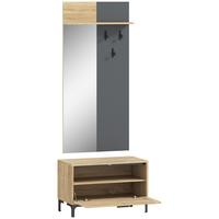 GARDEROBE-SET MDF Spiegel Naturholz - Schwarz/Naturfarben, Holzwerkstoff/Metall (13.5/127.5/60cm) - HOMCOM