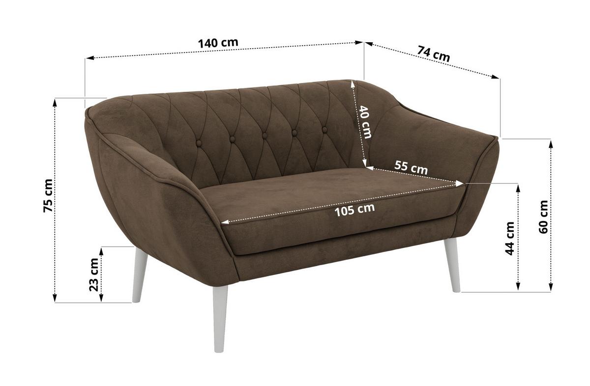 2-SITZER-SOFA PIRS - Braun Velvet - Weiße Beine - Dunkelbraun/Braun, Holzwerkstoff/Textil (140/75/74cm) - MKS