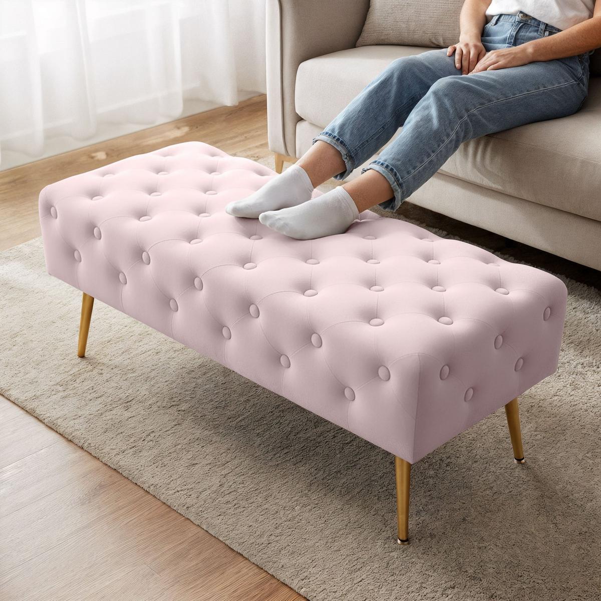POLSTERBANK mit Samt - Optik Rosa 42/41/42 - Rosa, Textil (100/41/42cm) - RAUMHIRSCH FURNITURE
