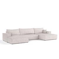 WOHNLANDSCHAFT NUBO mit Schlaffunktion Creme im Neve Stoff - Beige/Schwarz, Holz/Holzwerkstoff (398/70/148cm) - AltaBeds