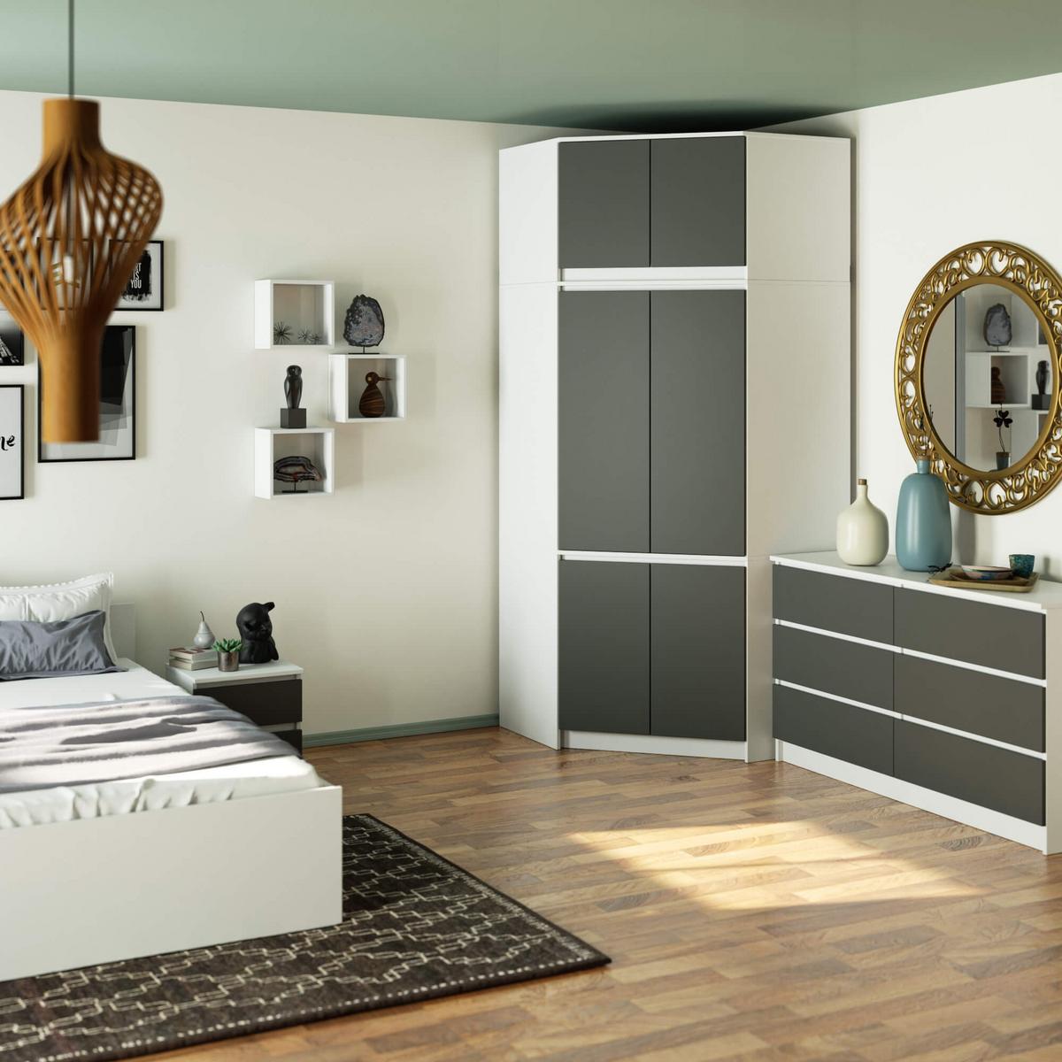 KLEIDERSCHRANK Weiß, Graphit Grau 235/100/50 - Weiß, Holzwerkstoff (100/235/50cm) - RAUMHIRSCH FURNITURE