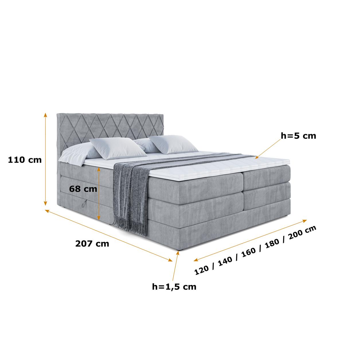 BOXSPRINGBETT LEPARO KING - 140 x 200 - H3/H4 - Grau - Grau, Holzwerkstoff (140/200cm) - ALTDECOR