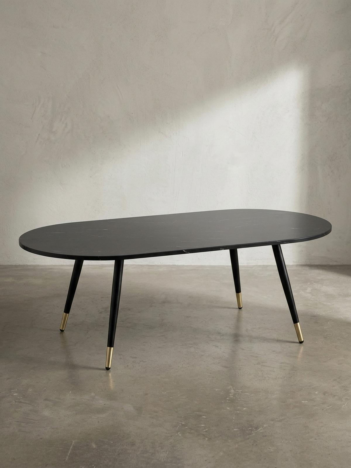 COUCHTISCH oval in Marmor-Optik – mit Metallgestell im modernen Design, Schwarz 120x60x42 cm - Goldfarben/Schwarz, Holzwerkstoff/Metall (60/120/42cm) - KADIMA DESIGN
