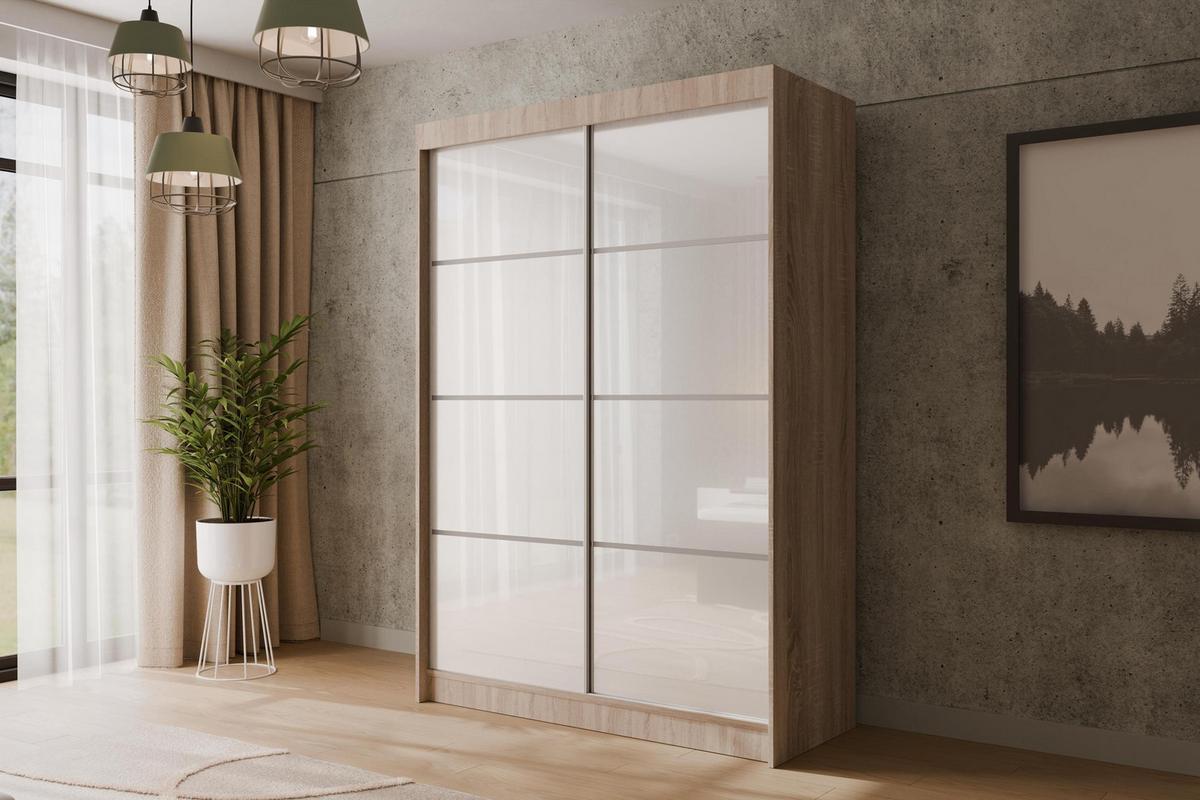 KLEIDERSCHRANK PEKA III - 120 cm - Sonoma Eiche|Weiß - Weiß/Sonoma Eiche, Holzwerkstoff (120/215/61cm) - ALTDECOR