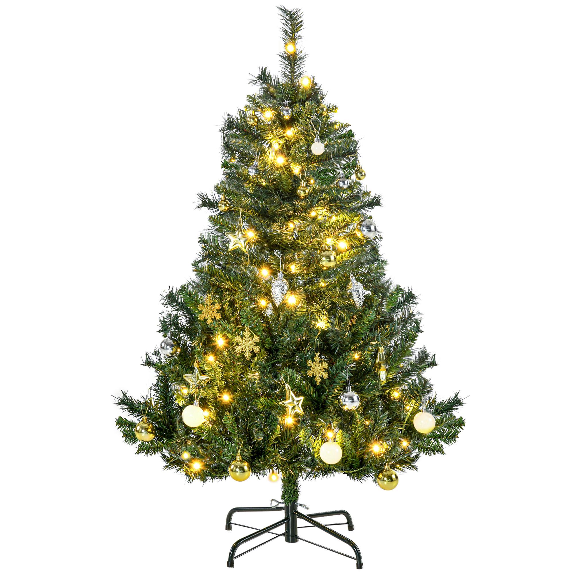 WEIHNACHTSBAUM Tannenbaum mit Deko 80/120 LEDs 307 Spitzen Ø75 x 120H cm - Grün, Kunststoff/Metall (120cm) - HOMCOM