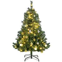 WEIHNACHTSBAUM Tannenbaum mit Deko 80/120 LEDs 307 Spitzen Ø75 x 120H cm - Grün, Kunststoff/Metall (120cm) - HOMCOM