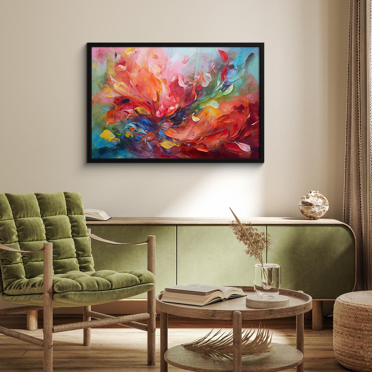 POSTER MIT RAHMENGERAHMTES BILD Ölgemälde - Kunst - Abstrakt - Farbenfroh 90x60 cm - Altrosa, Papier (90/60cm) - MuchoWow