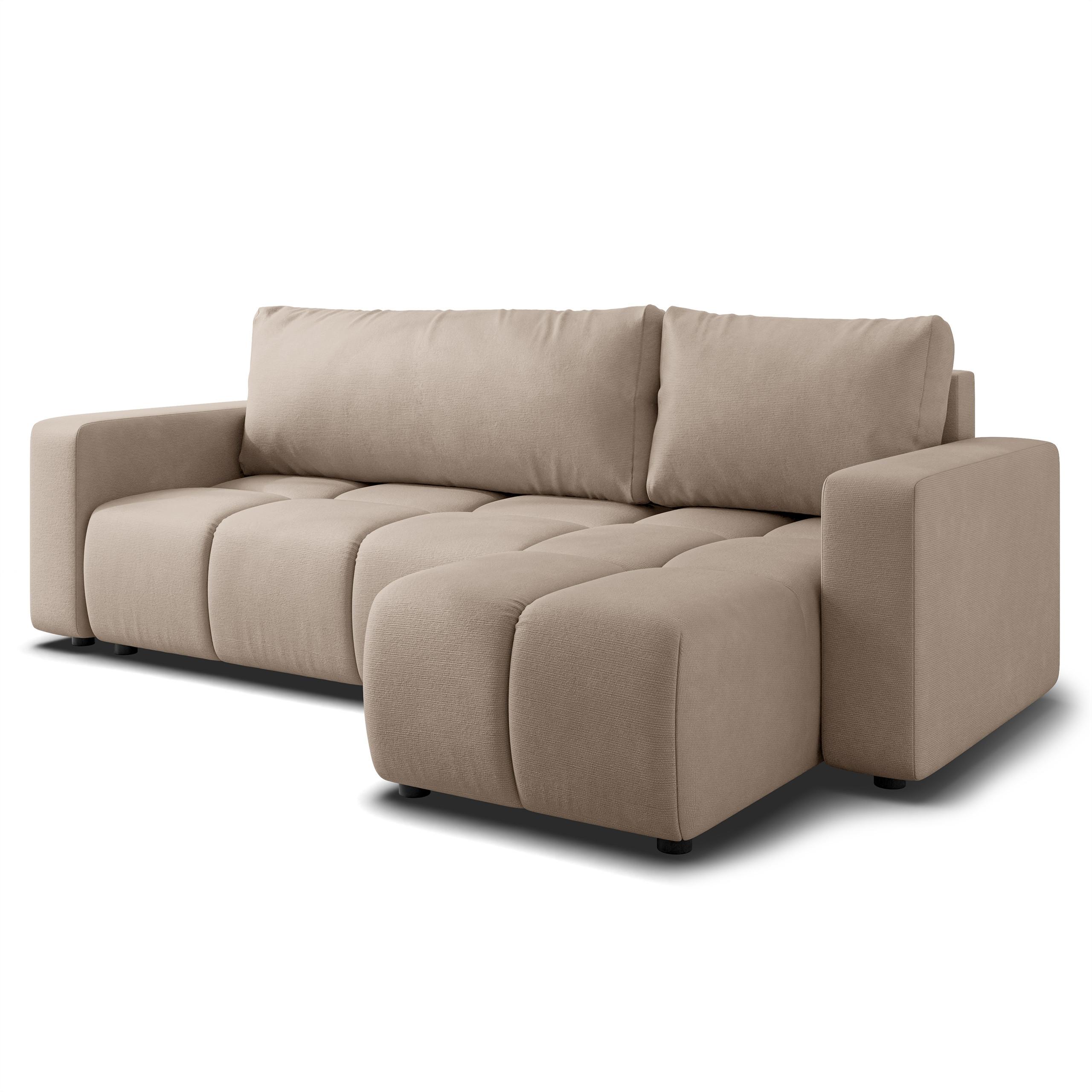 ECKSOFA RAMIL Beige Plüsch-Stoff mit Schlaffunktion - Beige, Holz (240/149cm) - MASSENO