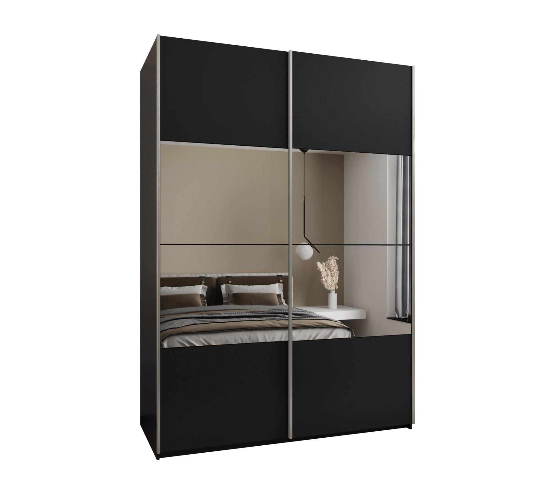 SCHWEBETÜRENSCHRANK 245,5/180/64 2-türig - Silberfarben/Schwarz, Holz/Metall (180/245/64cm) - Abiks Möbel