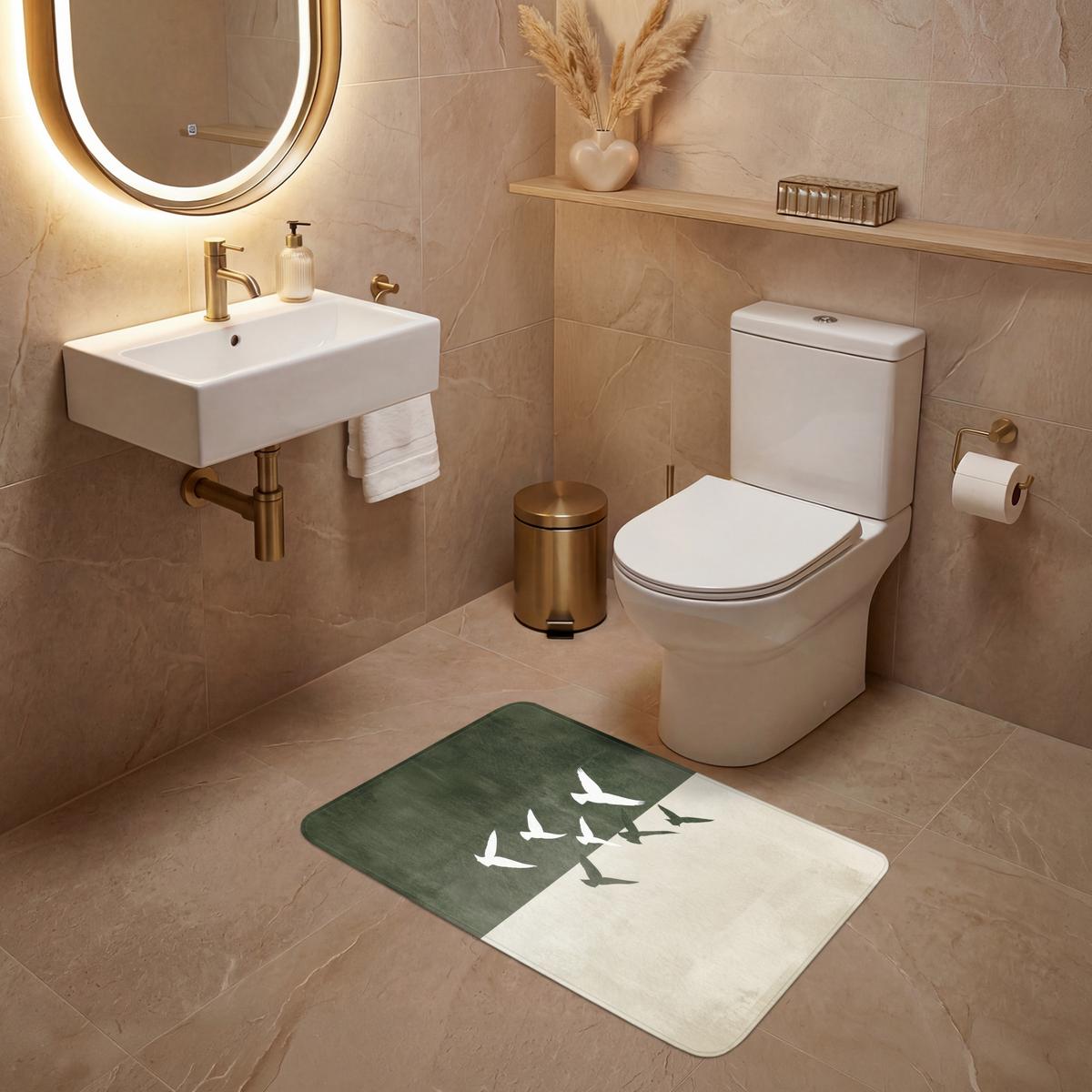 WC-VORLEGER Japandi - Vogel - Grün Toilettenteppich 80x50 cm - Olivgrün, Textil (80/1cm) - OnlyWow