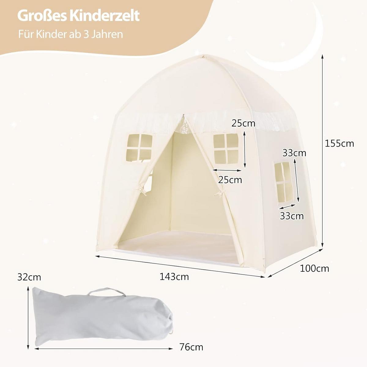 KINDERZELT 155cm Beige - Beige, Textil (143/155/100cm) - COSTWAY