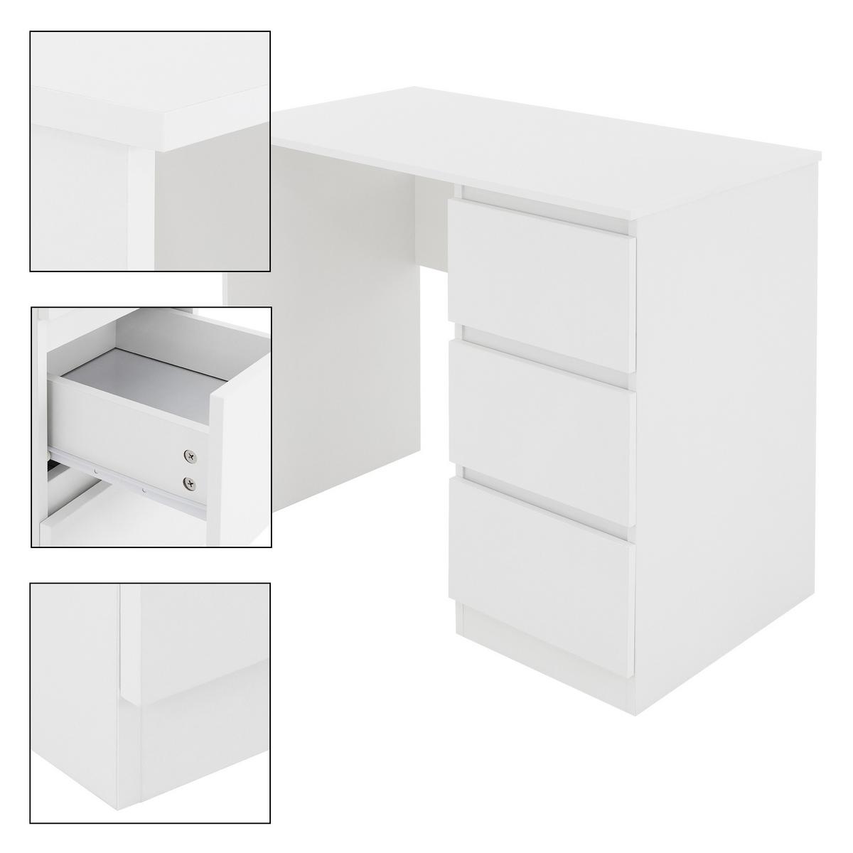 SCHREIBTISCH mit 3 Schubladen 90x76x50 cm Weiß matt - Weiß, Holzwerkstoff (90/50/76cm) - ML-DESIGN