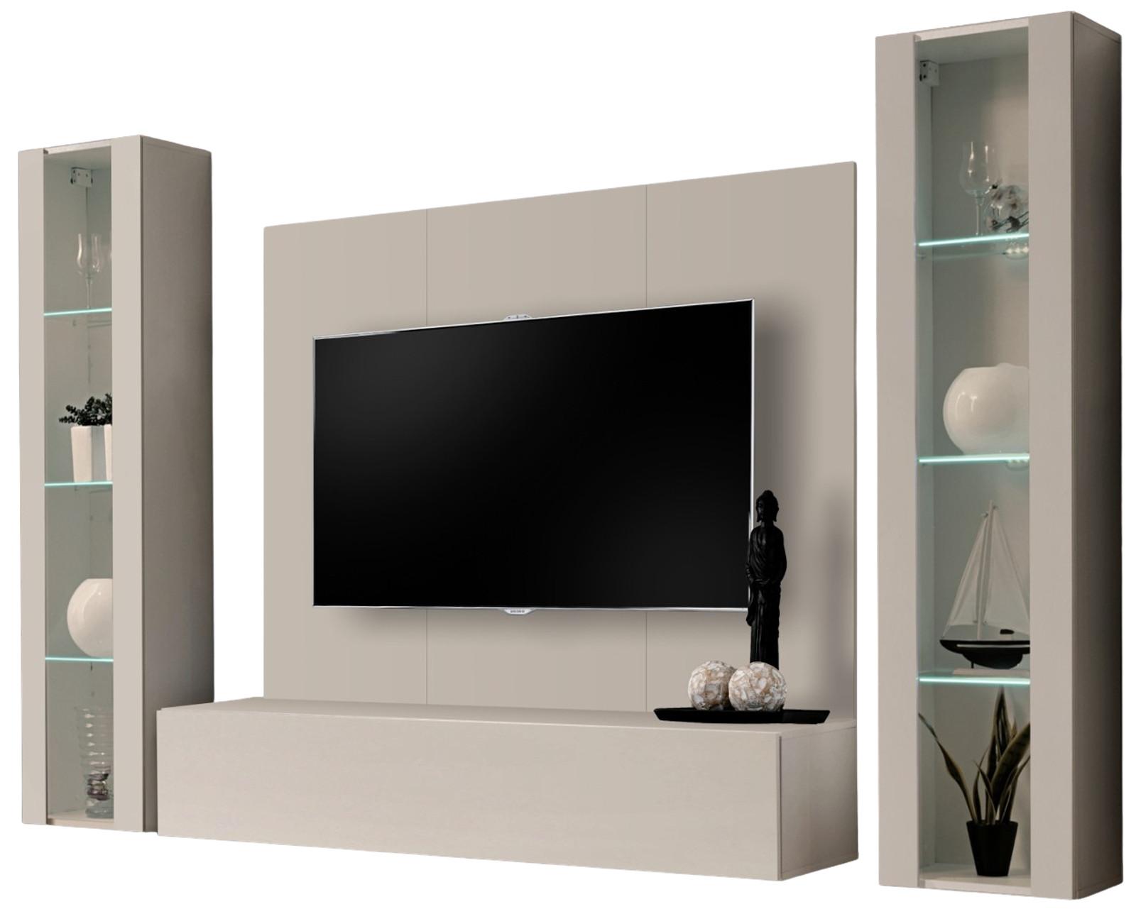 WOHNWAND Kaschmir 4-teilig 260 cm hängend, Schrankwand mit LED-Beleuchtung - Kaschmir, Glas/Holzwerkstoff (260/170/40cm) - Inn.Furn
