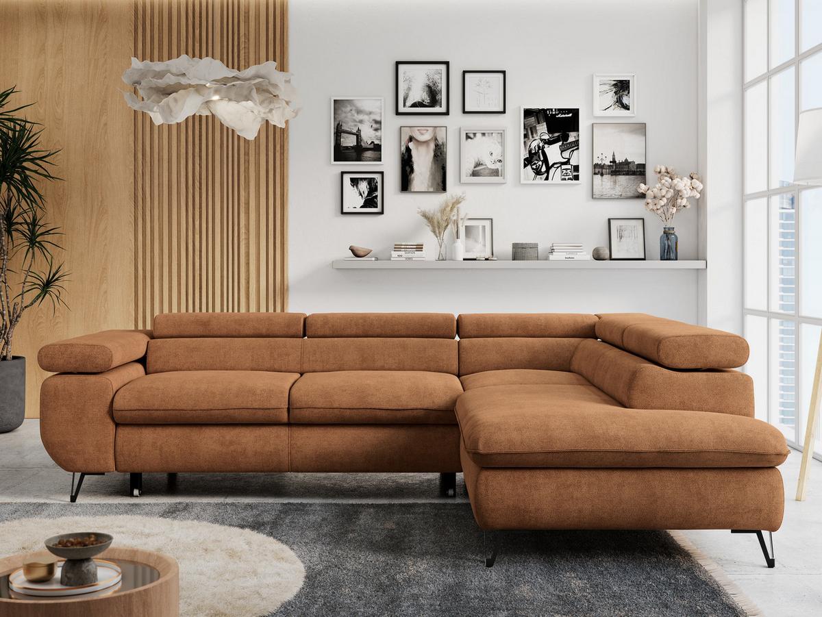 ECKSOFA PETER L Orange Struktur - Rechts Seite - Schwarz/Orange, Textil/Metall (273/208cm) - MKS