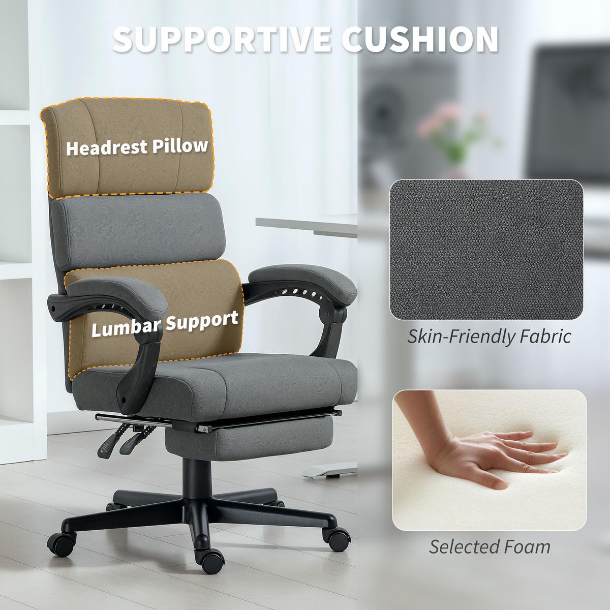 BÜROSTUHL, Ergonomischer Schreibtischstuhl mit Samt-Optik Fußstütze Dunkelgrau - Dunkelgrau, Textil (56/115/68.5cm) - HOMCOM