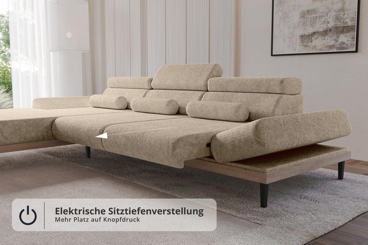 ELEKTRISCHES ECKSOFA Links MONA 316x205x85 Braun Velours - Braun, Holzwerkstoff/Textil (316/205cm) - ALTDECOR