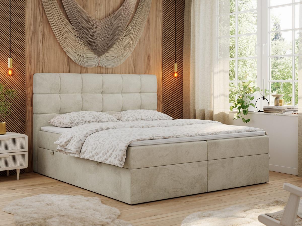 BOXBETT ERNI 160/200 - Beige Velvet - H3 - Beige, Holz/Textil (160/200cm) - MKS